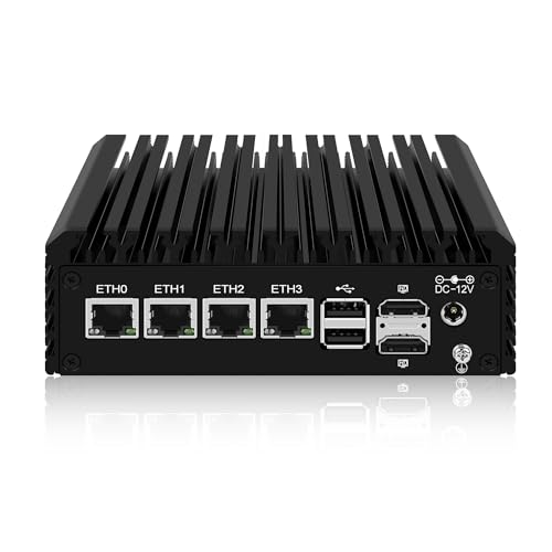 AIOPCWA N355 Mini PC Firewall Appliance (N305 Upgrade), Fanless Mini Computer 4 x 2.5GbE i226-V LAN, OPNsense Micro PC DDR5 32GB RAM 1TB SSD, USB-C, 3-Display, 2-NVMe, 2-SATA, TF von AIOPCWA