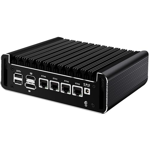 AIOPCWA N355 Mini PC Firewall Appliance (N305 Upgrade), Fanless Mini Computer with 4 x i226-V 2.5GbE LAN, OPNsense Micro PC DDR5 32GB RAM 1TB NVMe, PCIe3.0 x4, HD+DP, 2-NVMe, TF von AIOPCWA