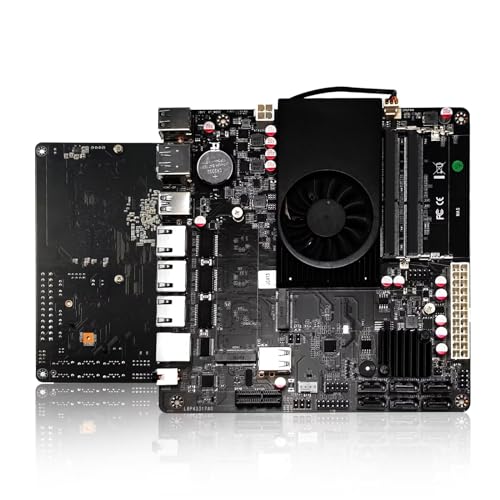 AIOPCWA NAS Motherboard, 6 Bay, Celeron J6412 TDP10W, Mini Itx, 2× I226V 2.5GbE LAN, 1× RTL8125BG 2.5GbE LAN, DDR4 32GB RAM 1TB NVMe SSD, 6 × sata3.0, PCIe×1, DP + HD(4K@60Hz) von AIOPCWA