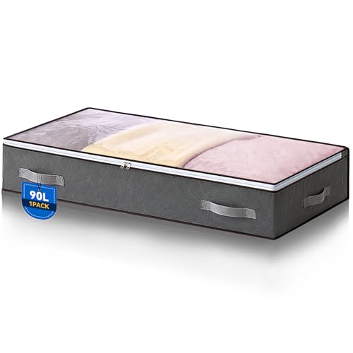 AIOR 1 Stück 90L Unterbettkommode mit Sichtfenster, Faltbare Unterbett-Aufbewahrungstasche Kleideraufbewahrung, Decken Organisator Lagerbehälter, 100x50x18cm von AIOR