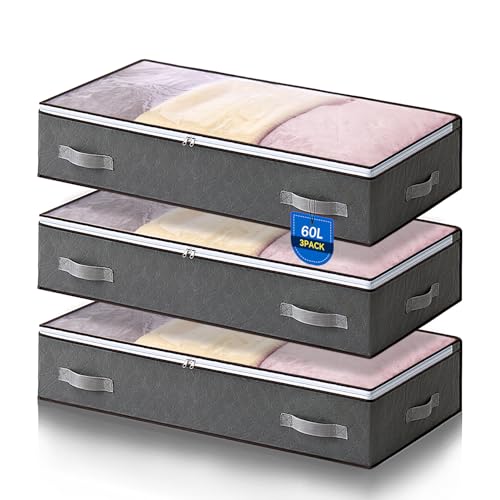 AIOR 3 Stück 60L Unterbettkommode mit Sichtfenster, Faltbare Unterbett-Aufbewahrungstasche Kleideraufbewahrung, Decken Organisator Lagerbehälter, 80x50x15cm AIOR 3 Stück 60L Unterbettkommode mit Sichtfenster, Faltbare Unterbett-Aufbewahrungstasche Kleideraufbewahrung, Decken Organisator Lagerbehälter, 80x50x15cm von AIOR