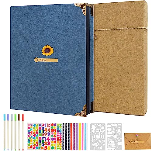 AIOR Fotoalbum zum Selbstgestalten 60 Schwarze Seiten, DIY Fotoalben Scrapbook Album zum Einkleben, Retro Nachfüllbar Fotobuch, Geburtstag Jahrestag Geschenk (Blau) von AIOR