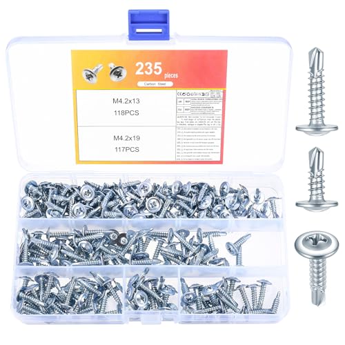 235 Stück M4.3 Blechschrauben Selbstschneidende Schrauben Metallschrauben, Kreuzschlitz Flachkopfschrauben Bohrschrauben Selbstbohrende Schrauben für stahl Blechbefestigung(13mm/19mm) von AIOUHMYM