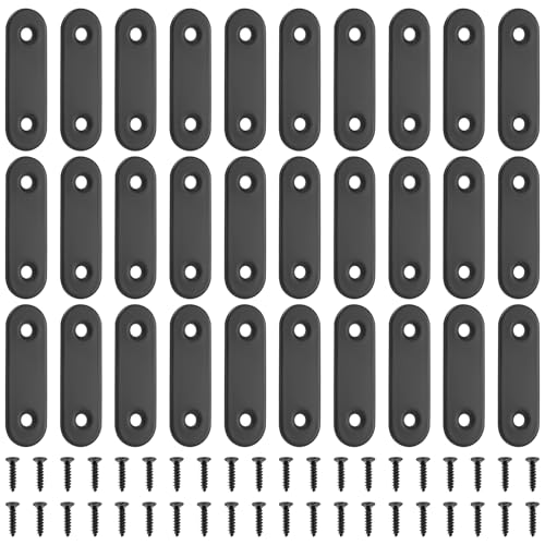 30 Stück Flachverbinder Schwarz, Verbindungsblech, Holzverbinder, Edelstahl Lochblech, Verbindungsplatten, Flacheisen Gelocht Lochplatte Metall Verbinder für Holz Fenster Möbel, 50 x 16 x 2 mm von AIOUHMYM