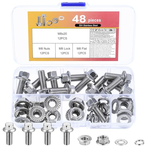 48 Stück M8 Sechskantschrauben Muttern Set, Edelstahl Flansch Schrauben und Muttern Set, Flanschschrauben Sechskant Schrauben mit Muttern mit Unterlegscheiben & Federringe Assortment Set von AIOUHMYM
