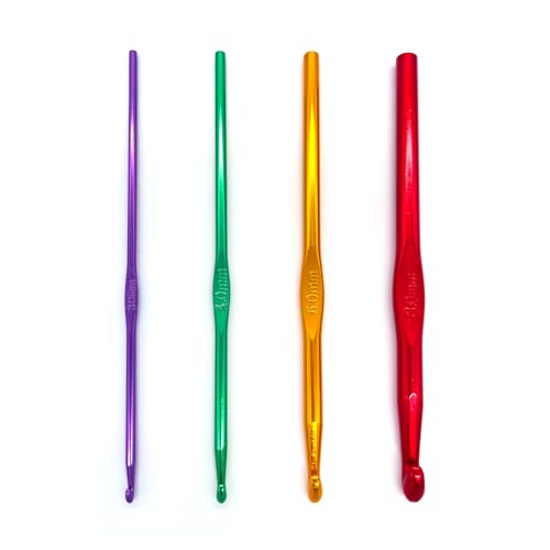 Häkelnadeln Set 4 Stück Aluminium Häkelnadeln Ergonomischer Griff Häkeln Multicolor Häkelnadeln set für Anfänger Oder Profis (4 Stück) von AIOUNIYA
