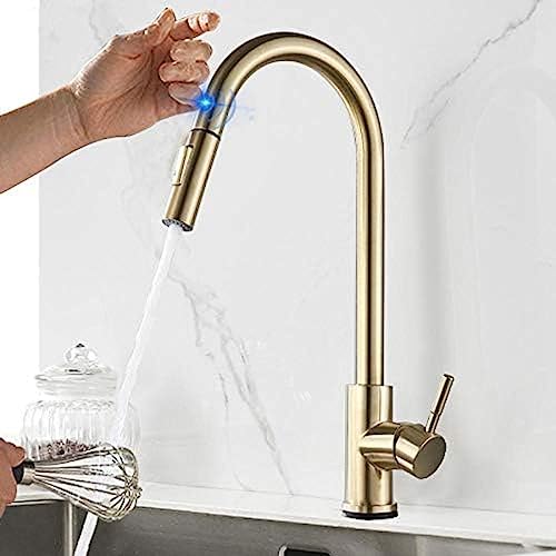 Ausziehen Sensor Küche Wasserhahn Gebürstet Goldempfindlicher Smart Touch Control Wasserhahnmixer Für Küchen -Touchsensor Küchenmixer Tap von AIPASTN