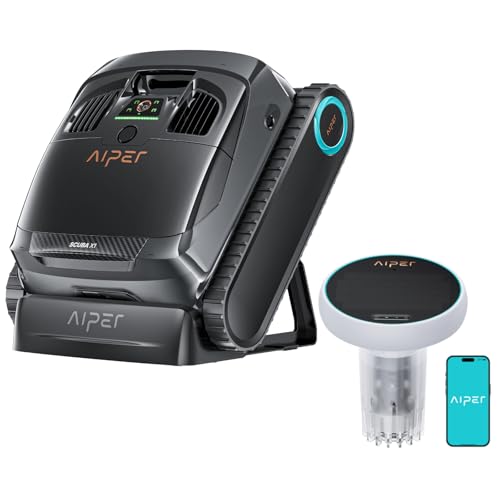 AIPER Scuba X1 Poolroboter mit HydroComm Pro Wassertester, Intelligentes Pool-Pflege-Set, Unterwasser-Kommunikation mit 5-in-1 Wasseranalyse, 25200 LPH Sauberkeit, Horizontale Wasserlinienreinigung von AIPER