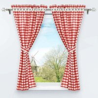 2er Set perforierte Verdunkelungsvorhänge mit 2 karierten Fensterdekorationen für Innenbereich Schlafzimmer rot H/B 120/80 cm von AIPERQ