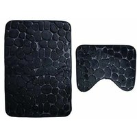 2er-Set rutschfeste Badematten und WC-Vorleger für Badezimmer, maschinenwaschbar (50 x 80 + 40 x 50 cm) – Schwarz von AIPERQ