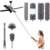 Aiperq - 7er-Pack Teleskop-Mikrofaser-Staubwedel-Reinigungsset mit waschbarem Edelstahlgriff, abnehmbaren Köpfen, Staubbürste für Deckenvorhänge, von AIPERQ