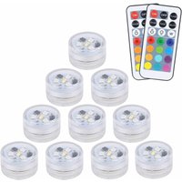 Aiperq - 10 Stück Mini-LED-Tauchleuchten, aled light Unterwasserlichter Wasserdichte RGB-Mehrfarbige LED-Kerzenlichter mit 2 Fernbedienungen für von AIPERQ