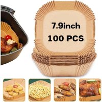 100 Stück 20 cm quadratische Einweg-Luftfritteusen-Einlagen, Luftfritteusen-Einlagen, öl- und wasserbeständig, für Luftfritteuse, Dampfgarer, von AIPERQ