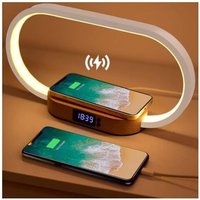 Kabelloses Ladegerät, Nachttischlampe, Touch mit USB-Anschluss, Induktionsladegerät mit Uhr, Tischlampe mit 3 Farbmodi und dimmbar, Holz&Weiß von AIPERQ