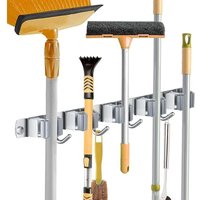 Besenhalter zur Wandmontage, Besenhalter aus Edelstahl, Aufbewahrungsregal für Küche, Waschküche, Garagenorganisation (5 Schlitze und 4 Haken) von AIPERQ