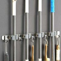Besenhalter zur Wandmontage – Besenaufhänger aus Edelstahl, Aufbewahrungshalter für Küche, Garage, Waschküche (4 Schlitze und 5 Haken) von AIPERQ