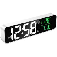 Digitaler Wecker, LED-Digitalspiegel-Wanduhr, großes Display mit Temperaturdatum, 2 Alarme, 40 Musik, 6 dimmbare Helligkeiten, USB-Uhr für das Home von AIPERQ