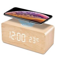 Digitaler Wecker, kabellos, wiederaufladbar, Holzuhr, LED-Wecker mit Temperatur-Schlummerfunktion für Kinder, Zuhause, Bambusholzfarbe von AIPERQ