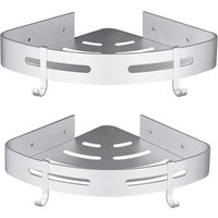 Eck-Duschregal ohne Bohren, Badzubehör, Aluminium, 2er-Set, silberfarben, mit Haken von AIPERQ