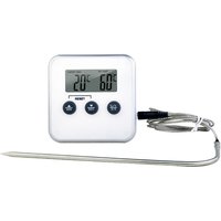 Küchenthermometer mit LCD-Display, Thermometer, Uhr, Timer mit Edelstahlsonde, sofortige digitale Anzeige für Grillfleisch, Milch, Kaffee, Weiß von AIPERQ