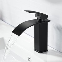 Moderner, eleganter Design-Waschtischhahn, Messing-Waschbecken-Mischbatterie, schwarzer Wasserfall-Wasserhahn G 3/8 von AIPERQ