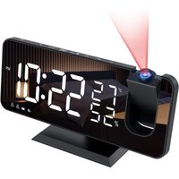 Projektor-Wecker mit Radio, Digitaluhr, USB-Radiowecker mit Doppelalarm und 7-LED-Spiegelbildschirm, Schlummerfunktion, 4 Helligkeitsstufen, 12/24 von AIPERQ