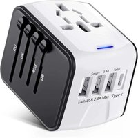Reiseadapter, Universalsteckeradapter mit Typ C + 3 USB-Anschlüssen und AC-Steckdose, Multi-Country-Adapterstecker MNS von AIPERQ