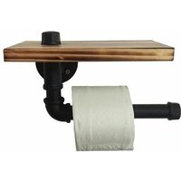 Retro Design Toilettenpapierrollenhalter Metallrohr Regal Aufbewahrungsset mit Holztablett Schwarz von AIPERQ
