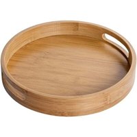 Rundes Serviertablett aus Holz mit Griffen, rundes dekoratives Tablett, natürlicher Bambus, dekoratives Tablett für Café, Bar, Restaurant (braun), 25 von AIPERQ