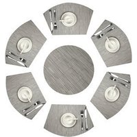 Set mit 7 runden Tischsets aus gewebtem Vinyl, schmutzabweisend, mit 1 rundem Tischset für den Esstisch (dunkelgrau) von AIPERQ