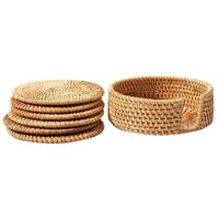 Tischset, 6er-Set, Rattan-Tischsets, 6er-Set, Rattan-Tischsets, braun, rund, für Esstisch, hitzebeständig, rutschfest, Kreuz, 8 cm Tischset, 6er-Set, Rattan-Tischsets, 6er-Set, Rattan-Tischsets, braun, rund, für Esstisch, hitzebeständig, rutschfest, Kreuz, 8 cm von AIPERQ
