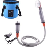 Tragbare Campingdusche, Rucksackduschen mit Tauchpumpe, 2200 mAh USB-aufladbarer Li-Akku, zwei Ersatzduschköpfen und einem zusammenklappbaren Eimer von AIPERQ