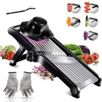 Verstellbarer Mandolinenschneider, professioneller Küchen-Mandolinenschneider für Obst und Gemüse, Edelstahl-Mandolinenschneider mit Handschuhen und von AIPERQ