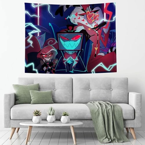 AIPILEI Hazbin Hotel Tapisserie Alastor Cartoon Kunst Wandbehang Bett Sofa Tischdecke Stranddecke Wohnzimmer-Dekor Geschenk (Typ 17, 150 x 130 cm) von AIPILEI