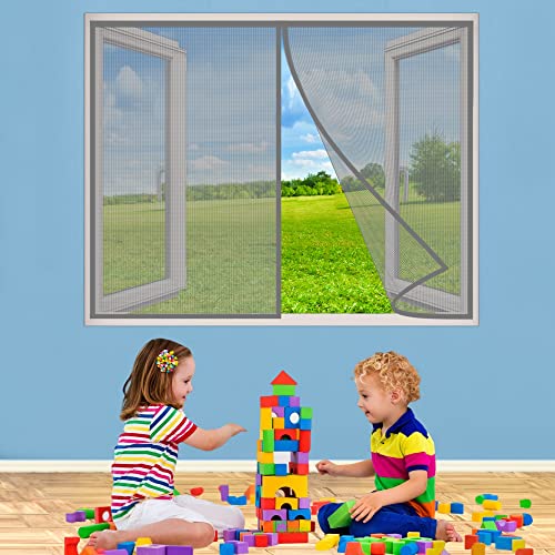 Fliegengitter BalkonFenster, 100x120 cm Insektenschutz Magnet Fliegenvorhang, Magnetische Adsorption, Faltbar, Auto Schließen, für Fenster Patio, Grau P von AIPPEI