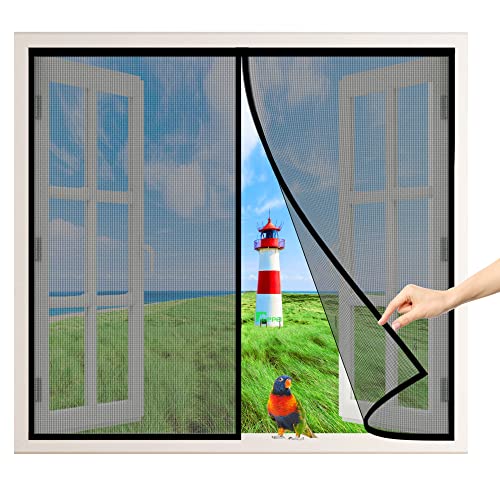 Fliegengitter BalkonFenster, 145x60 cm Insektenschutz BalkonFenster, Magnet Fliegen Gitter Fenster für BalkonFenster, TerrassenFenster, KellerFenster und Wohnzimmer, Schwarz P von AIPPEI