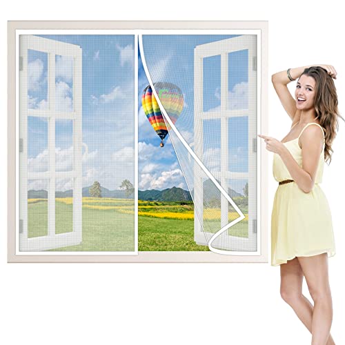 Fliegengitter Fenster, 60x105 cm Insektenschutz Fenster mit Klettband, Automatisches Schließen, für BalkonFenster, Wohnzimmer, TerrassenFenster Luft Kann Frei Strömen, Weiß P von AIPPEI