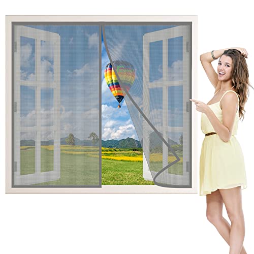 Fliegengitter Fenster, 85x105 cm Magnet Fliegengitter Automatisch Verschließen mit Heavy Duty Mesh und Full Frame Klettverschluss ohne Bohren für BalkonFenster, Grau P von AIPPEI