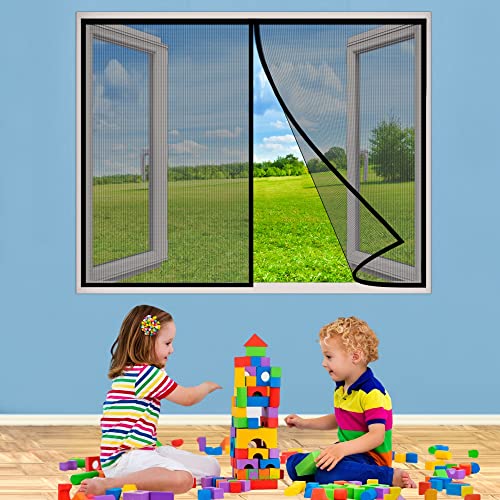 Fliegengitter Fenster, 90x115 cm Insektenschutz Magnet Fliegenvorhang, Auto geschlossen, faltbar Luft kann frei strömen, für Fenster Patio, Schwarz P von AIPPEI