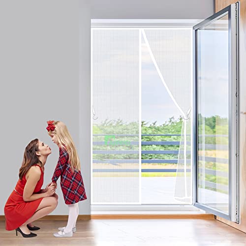 Fly Screen Door Magnetic 105x210 cm Magnet Fliegengitter Balkontür, mit Seitlichen Aufbewahrungsstreifen für Küche/Schlafzimmer/Wohnzimmer, 2023-Version, Weiß von AIPPEI
