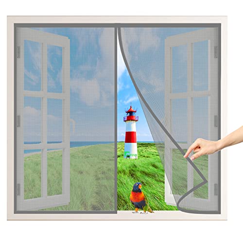 Magnet Fliegengitter Fenster, 115x145 cm Fliegengitter BalkonFenster Insektenschutz Fenster Magnetvorhang Vollrahmen Schwerlast Insektenschutzgitter Hände frei Stumm, Grau P von AIPPEI