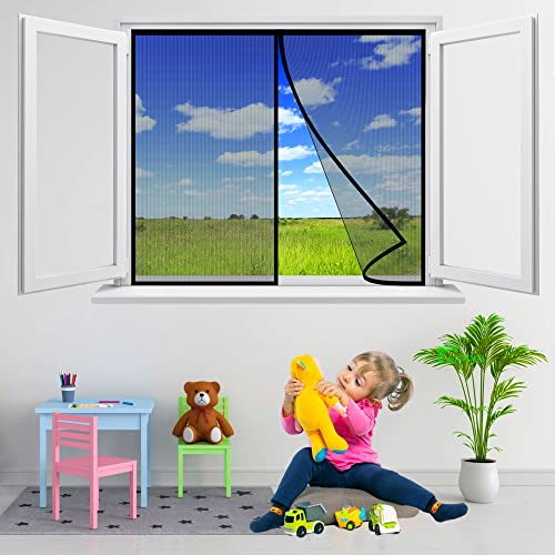 Magnet Fliegengitter Fenster, 85x125 cm BalkonFenster Insektenschutz Magnet Fliegenvorhang, Auto geschlossen, faltbar, für Fenster Patio, Schwarz P von AIPPEI