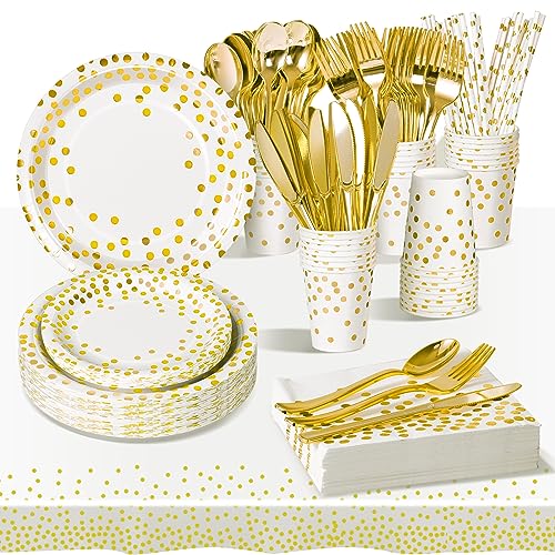 AIPartywar Partygeschirr Kindergeburtstag 226 Stück Weißgold Pappteller Mädchen Party Geschirr Set Geburtstagdeko mit Pappbecher, Pappteller, Tischdecke, Servietten und mehr 25 Gäste von AIPartywar