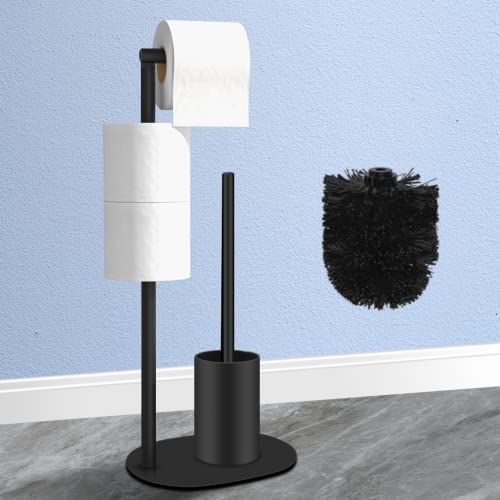 Edelstahl Klopapierhalter Stehend mit Klobürste AIQII Stand WC Garnitur mit Toilettenpapierhalter und Toilettenbürste,Ständer für Toilettenpapier & Toilettenbürste von AIQII