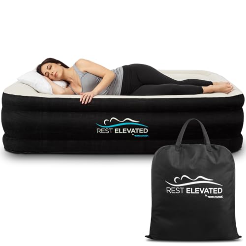 AIR TUFF RestElevated Luxus-Matratze mit Kopfkissen und integrierter Pumpe, 50,8 cm erhöhte Höhe mit Spulenbalkenunterstützung, verstellbares aufblasbares Doppelbett, für Zuhause, Gäste und Camping, von AIR TUFF
