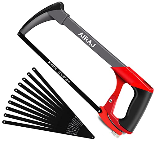 AIRAJ Metallsäge 300mm,10 Sägeblatt ersetzen Universal Metallsäge,Sägeblatt wechselbar auf 45°,Profi Bügelsäge für Metall, Stahl,PVC-Rohr,Aluminium und Plastik von AIRAJ