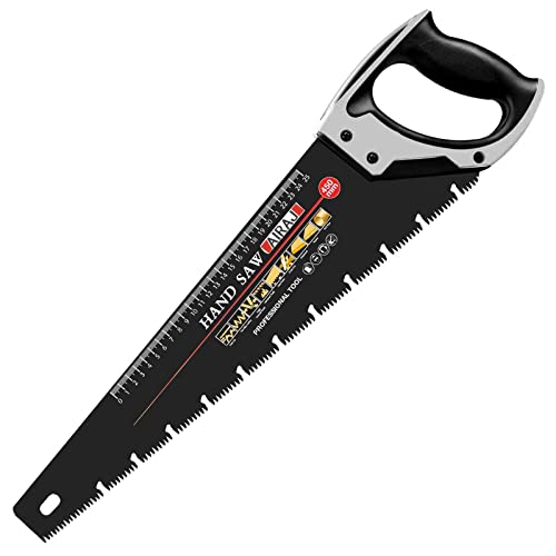 AIRAJ 450mm Fuchsschwänz Handsäge, Die Handsägen hat ein abgestuftes Lineal,3D-Präzisionszähne, Ideal zum Sägen,Kunststoff,Laminat und Holz,Professionelle Bi-Material-Fuchsschwanz Säge von AIRAJ