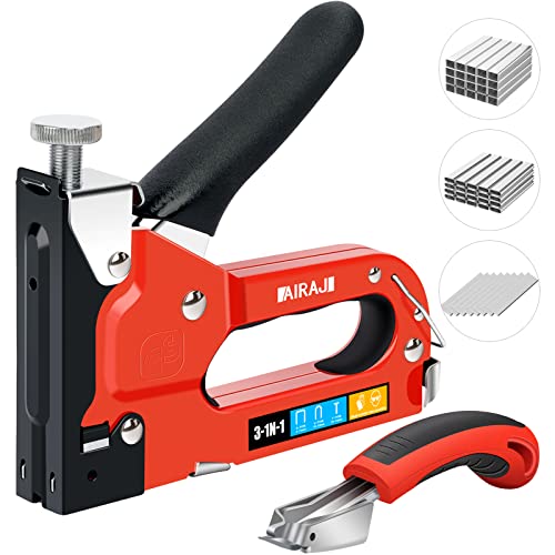 AIRAJ 3 in 1 Handtacker Set,Enthält 2500 Starke Klammern,TÜV GS Geprüft,Kann die Schlagkraft Einstellen,mit Sicherheitsverschluss,Handnagelpistole für Innendekoration,Inkl Klammerentferner von AIRAJ