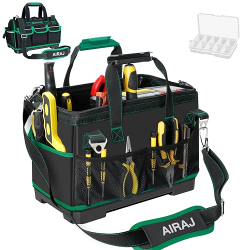 AIRAJ 16“ Mesh Pocket Werkzeugtasche Mit Reflective Strips,Werkzeugtaschen mit Weitem Mund mit 15 Taschen und Verstellbarem Schultergurt,Handwerker - werkzeugtaschen Für die Lagerung von Werkzeugen von AIRAJ