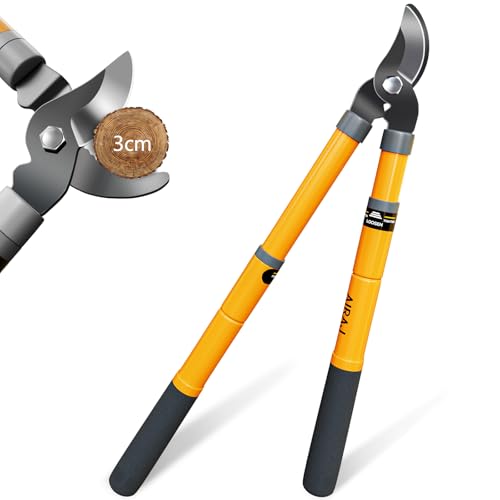 AIRAJ Teleskop Bypass Astschere 42-61cm, Arbeitssparende Astschere mit Scharfen Klingen, Ausziehbare Griffe mit Schutzbeschichtung, Gartenbaumschere zum Schneiden von Trockenen und Nassen Ästen von AIRAJ